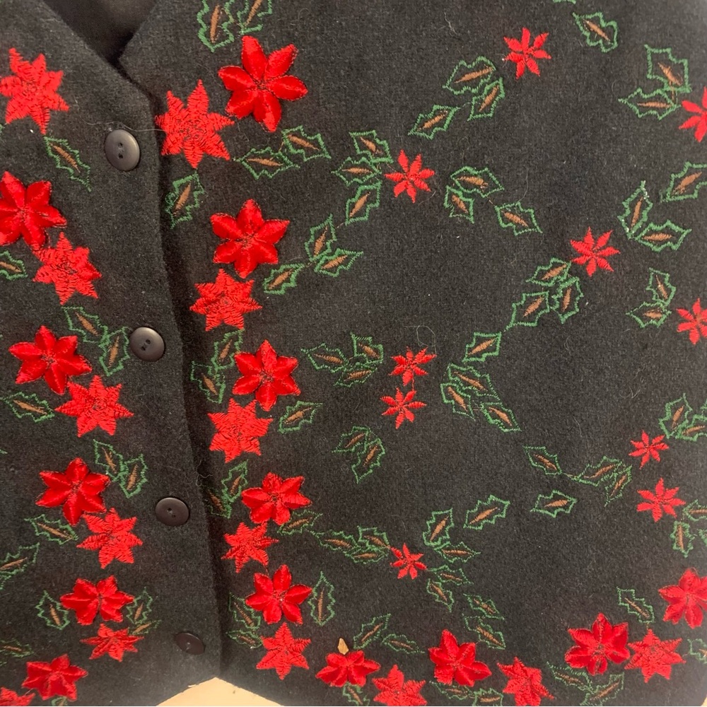 VTG Winona Wool Blend Appliqué Holly Branch western Vest - Picture 12 of 12